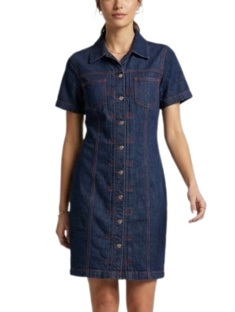 Carolina Blues Dress Denim 100% Cotton Snap Front Blue Size L